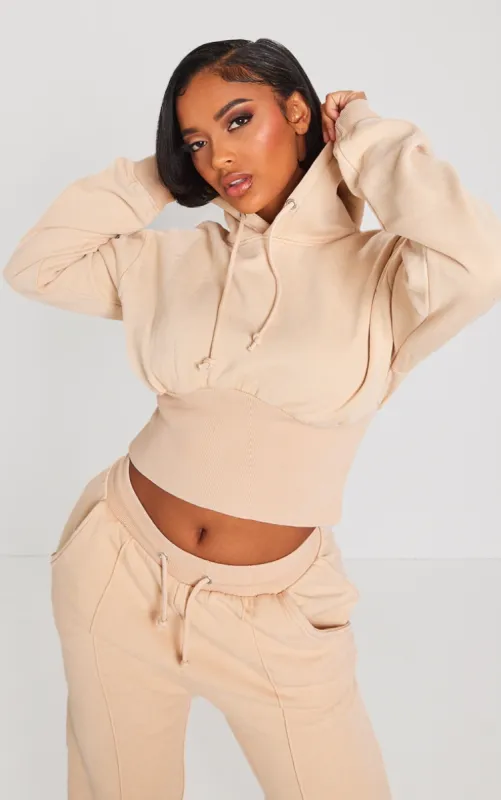 Shape Oatmeal Sweat Cropped Shirred Waist Hoodie sold by Pretty Little Thing
