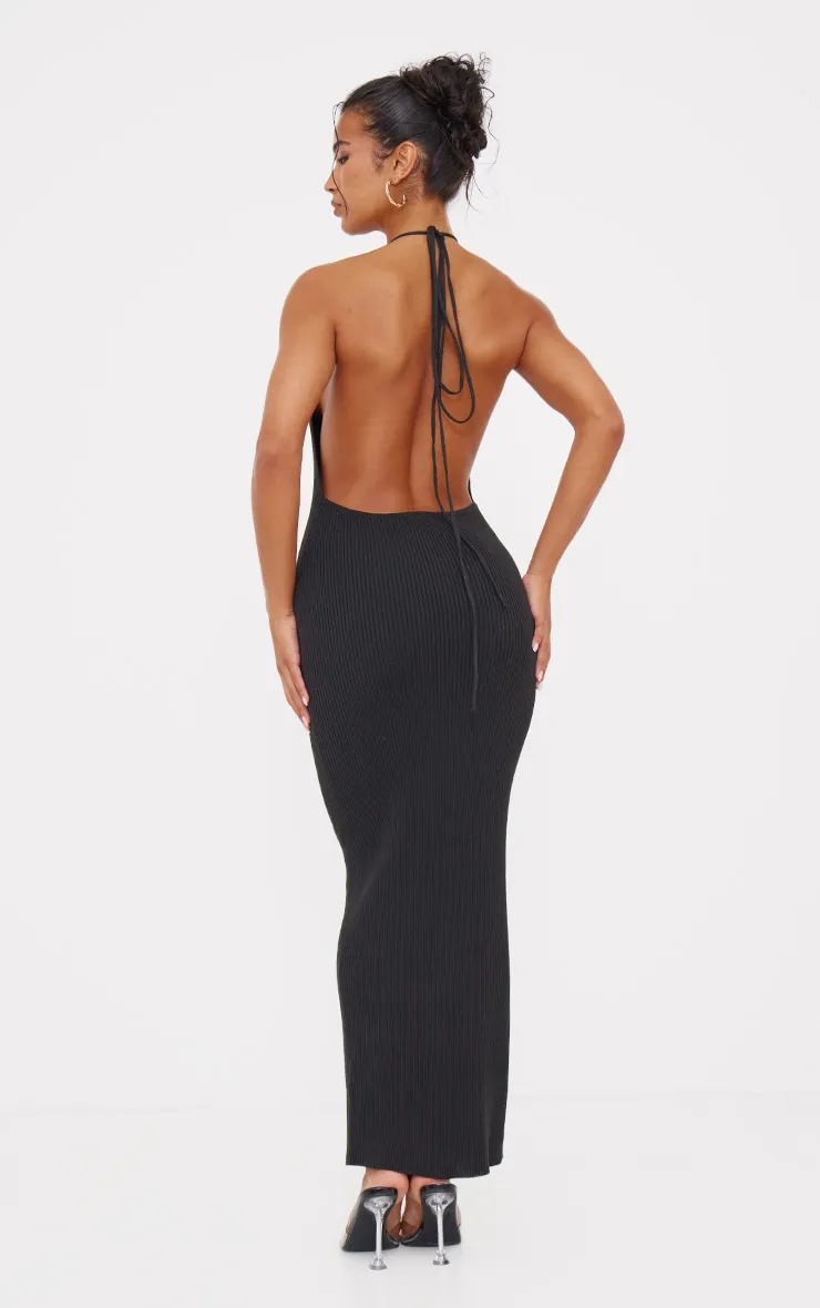 Black Fine Knit Halterneck Maxi Dress sold by Pretty Little Thing product image thumbnail 2