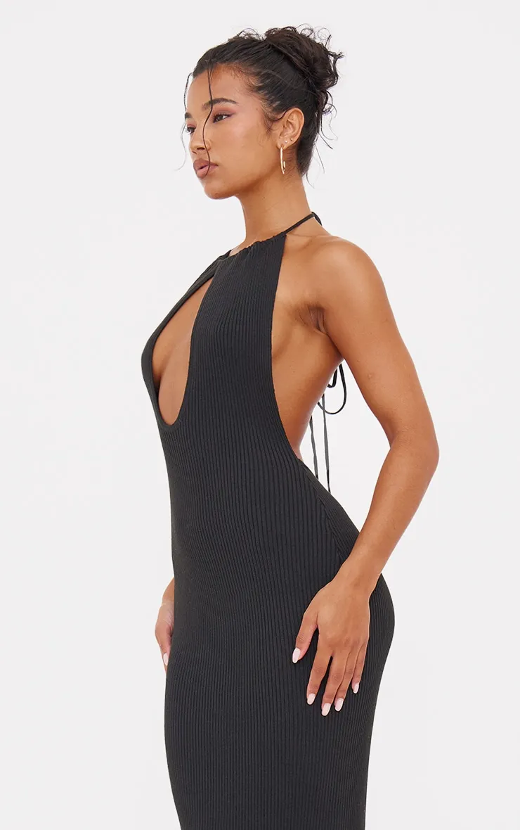 Black Fine Knit Halterneck Maxi Dress sold by Pretty Little Thing product image thumbnail 4