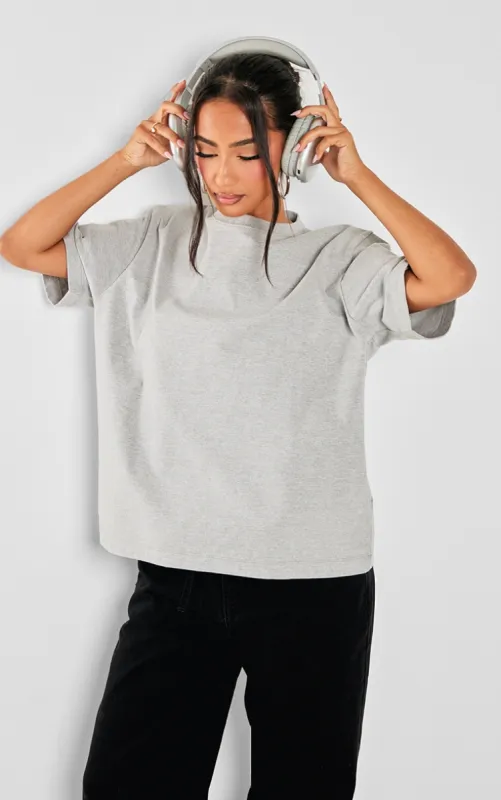 Petite Grey Marl  Premium Cotton Oversized T-shirt sold by Pretty Little Thing