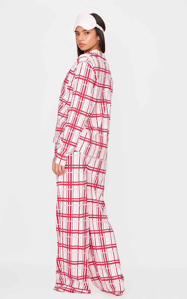 Cream Check Print Jersey Long Pj Set sold by Pretty Little Thing product image thumbnail 2