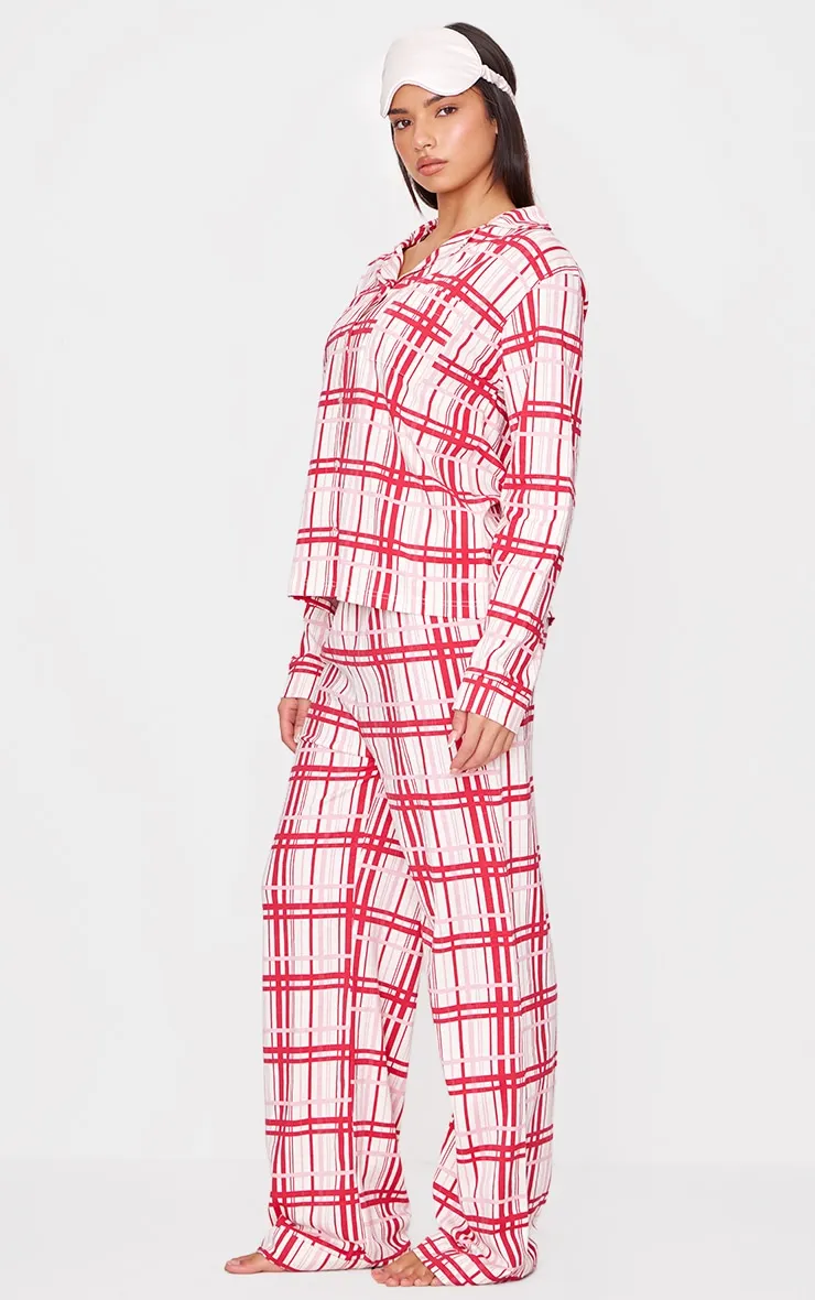 Cream Check Print Jersey Long Pj Set sold by Pretty Little Thing product image thumbnail 3