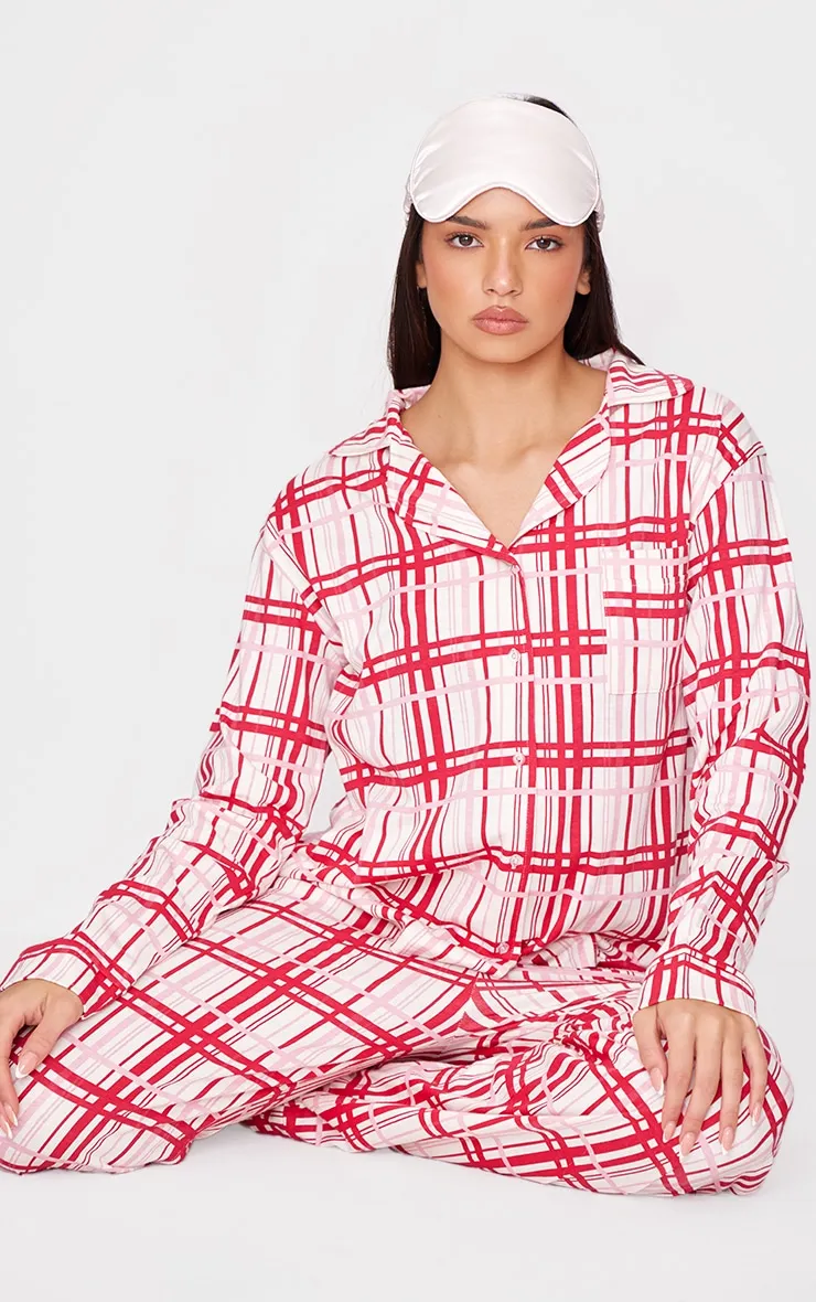 Cream Check Print Jersey Long Pj Set sold by Pretty Little Thing product image thumbnail 4