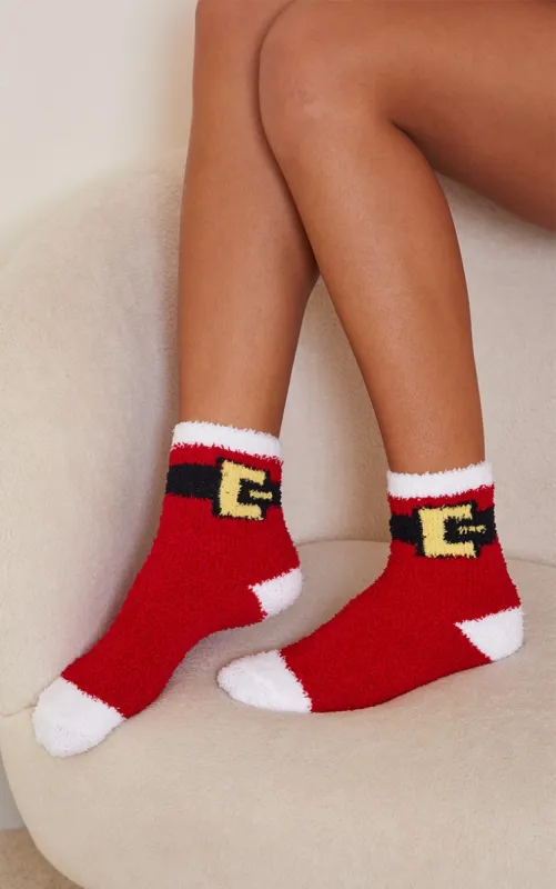 Red Santa Belt Fluffy Sleep Socks sold by Pretty Little Thing