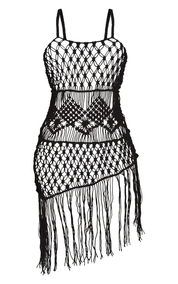 Black Macrame Tassel Asymmetric Beach Dress sold by Pretty Little Thing product image thumbnail 5
