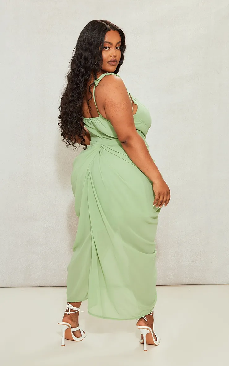 Plus Sage Green Underwire Detail Draped Midi Dress sold by Pretty Little Thing product image thumbnail 2