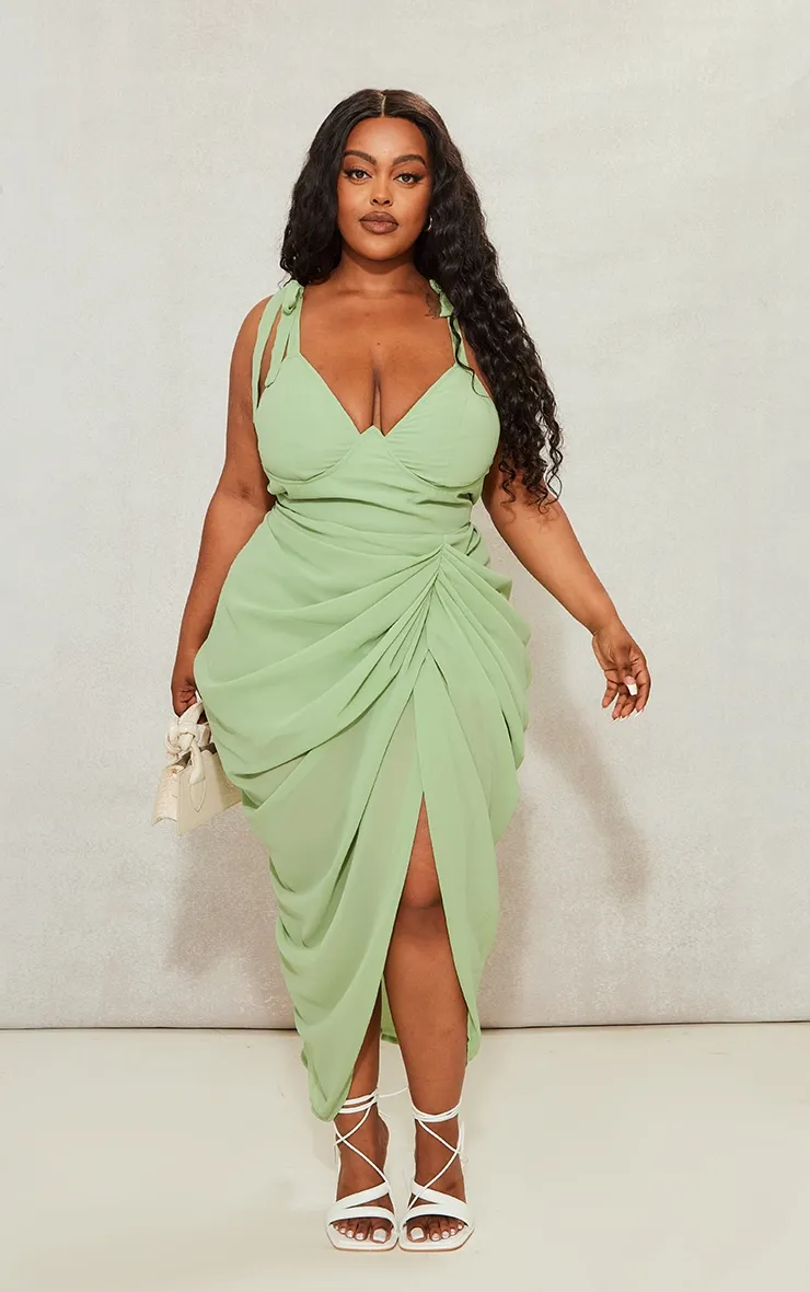 Plus Sage Green Underwire Detail Draped Midi Dress sold by Pretty Little Thing product image thumbnail 3