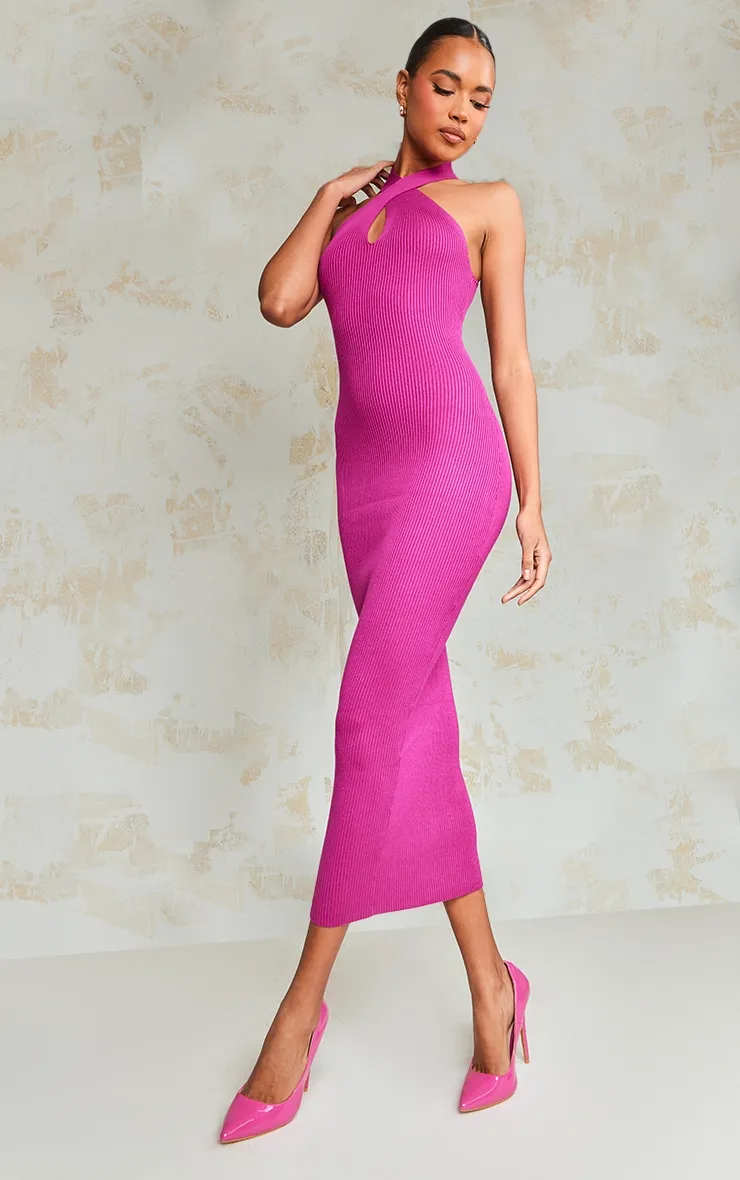 Lipstick Pink Plunge Twist Maxi Knitted Dress sold by Pretty Little Thing product image thumbnail 3