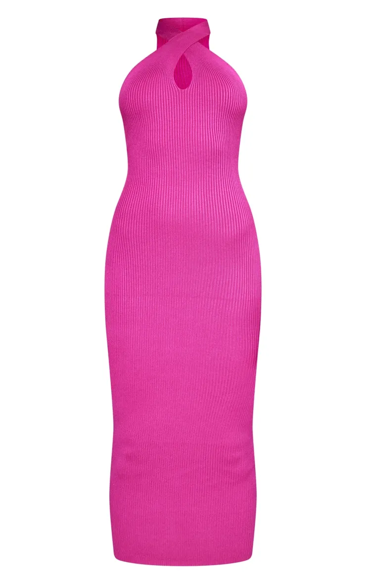 Lipstick Pink Plunge Twist Maxi Knitted Dress sold by Pretty Little Thing product image thumbnail 5