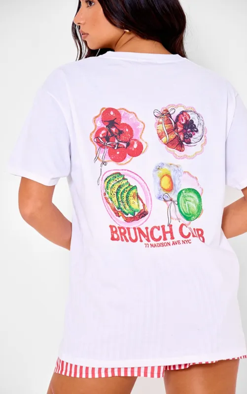 White Brunch Club Back Print Oversized T Shirt made by Pretty Little Thing