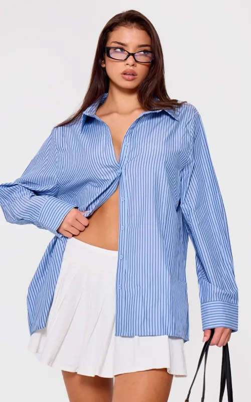 Blue Stripe Oversized Shirt sold by Pretty Little Thing