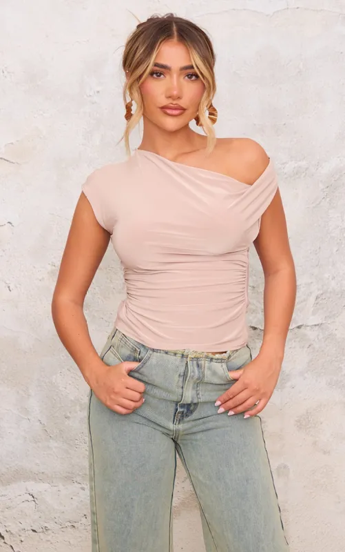 Stone Slinky Backless Asymmetric Long Top sold by Pretty Little Thing