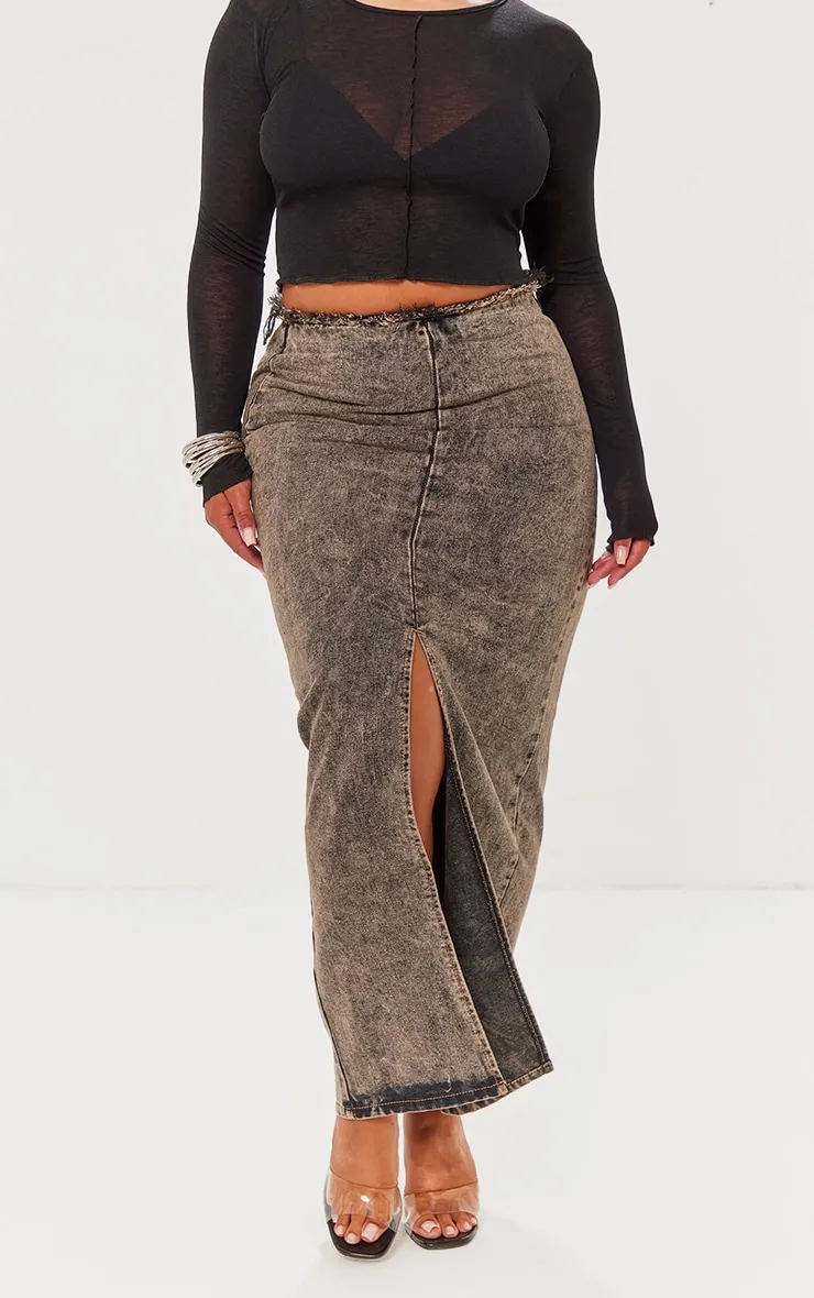 Shape Brown Denim Raw Edge Maxi Skirt sold by Pretty Little Thing product image thumbnail 2