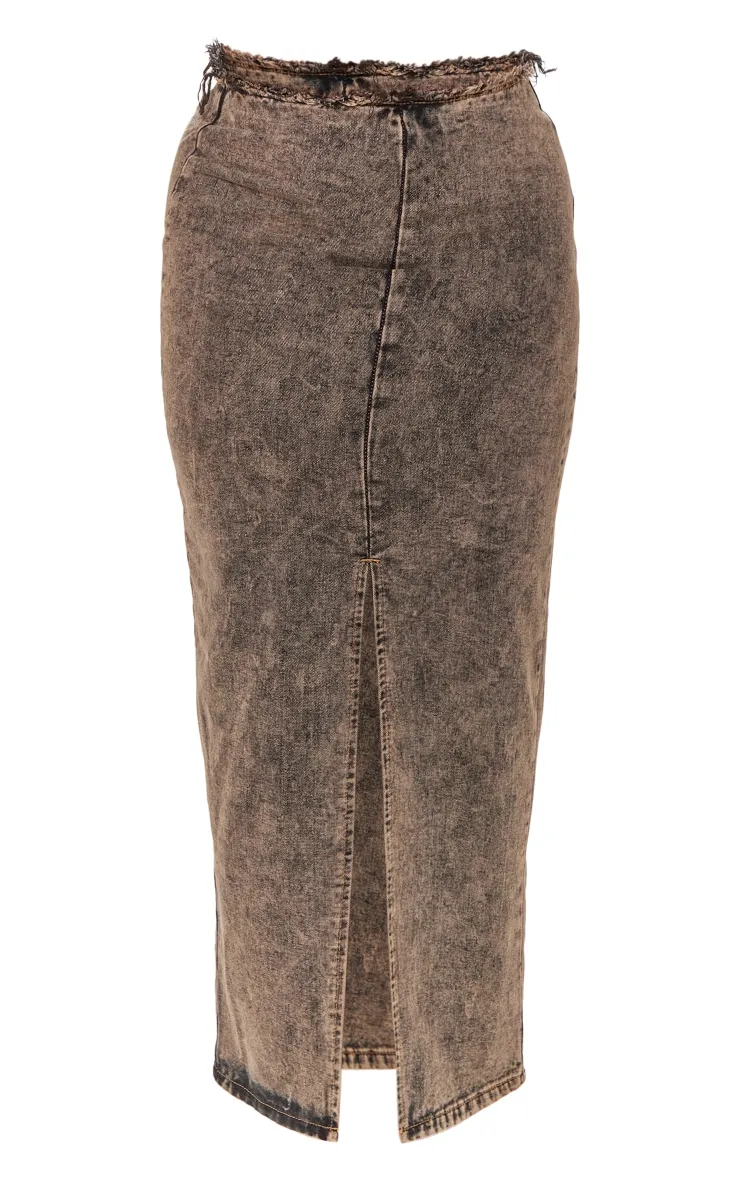 Shape Brown Denim Raw Edge Maxi Skirt sold by Pretty Little Thing product image thumbnail 5