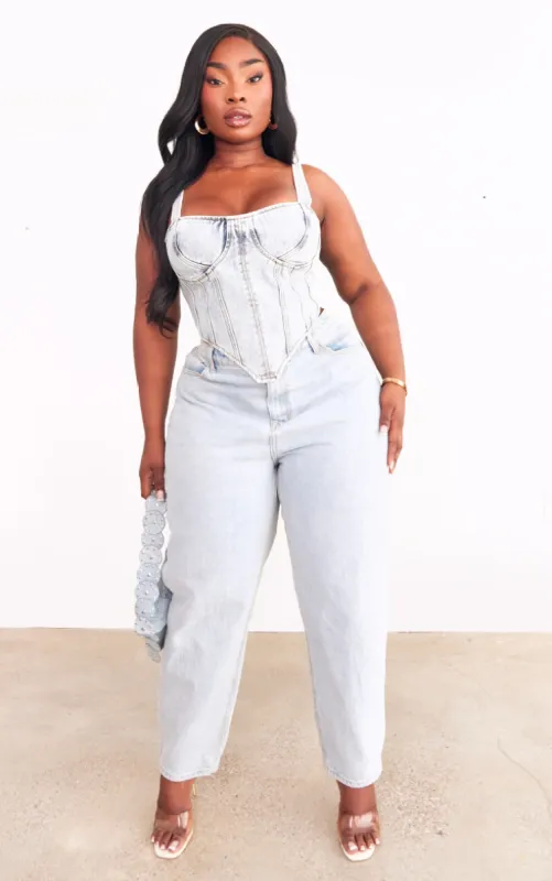 Plus Blue Acid Wash Denim Corset sold by Pretty Little Thing