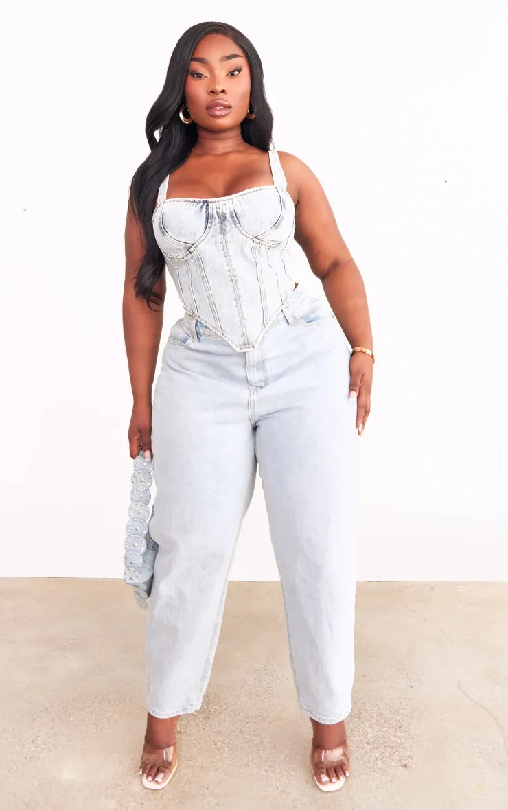Plus Blue Acid Wash Denim Corset sold by Pretty Little Thing