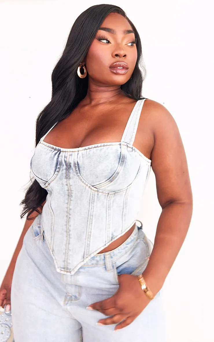 Plus Blue Acid Wash Denim Corset sold by Pretty Little Thing product image thumbnail 3