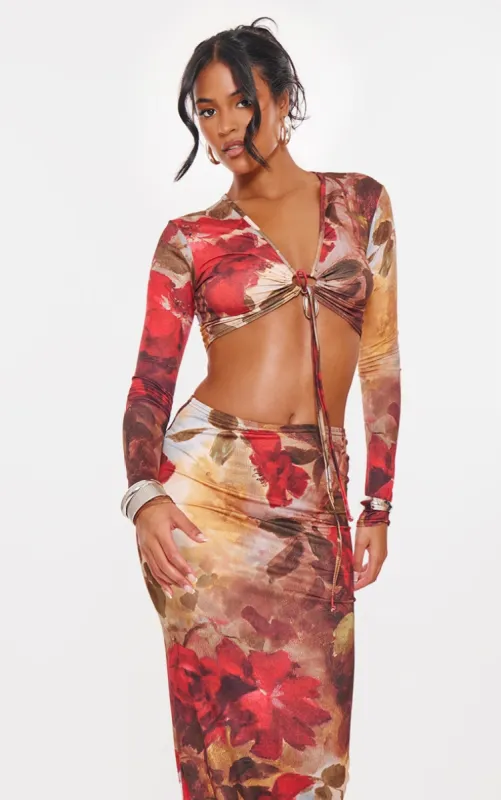 Tall Multi Floral Print Soft Touch Tie Front Top sold by Pretty Little Thing