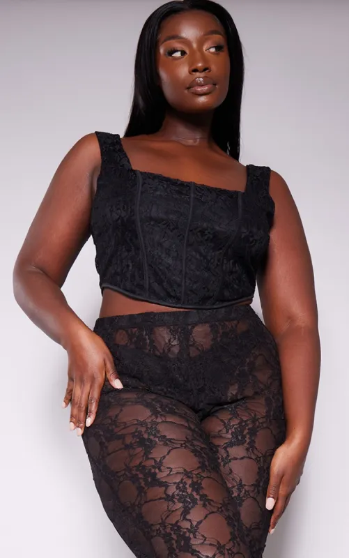  Plus Black Lace Squared Neck Corset Top sold by Pretty Little Thing
