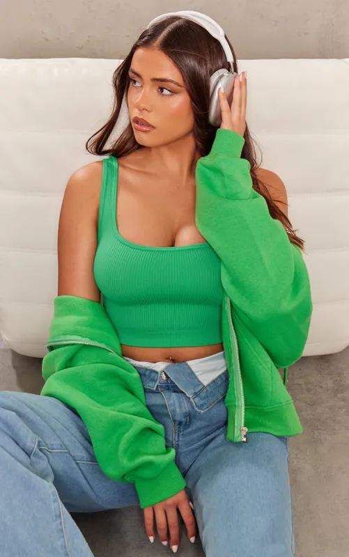 Bright Green Contour Rib Sleeveless Crop Top sold by Pretty Little Thing