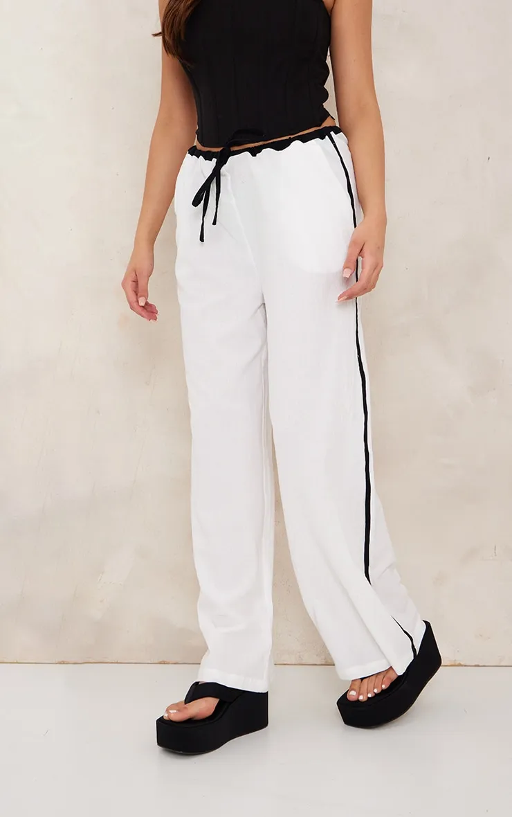 White Linen Look Contrast Stripe Drawstring Waist Trousers sold by Pretty Little Thing product image thumbnail 2
