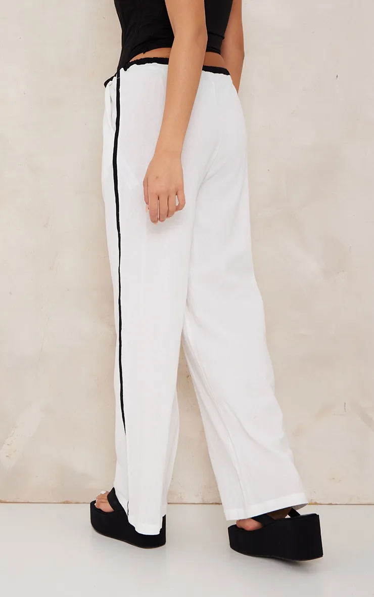 White Linen Look Contrast Stripe Drawstring Waist Trousers sold by Pretty Little Thing product image thumbnail 3