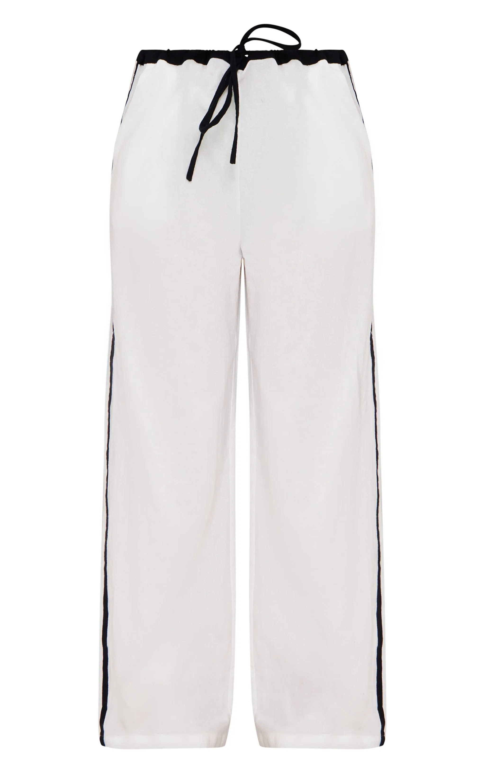 White Linen Look Contrast Stripe Drawstring Waist Trousers sold by Pretty Little Thing product image thumbnail 5