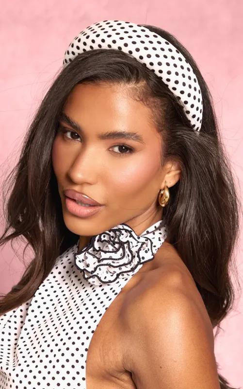White Polka Dot Oversized Padded Headband sold by Pretty Little Thing