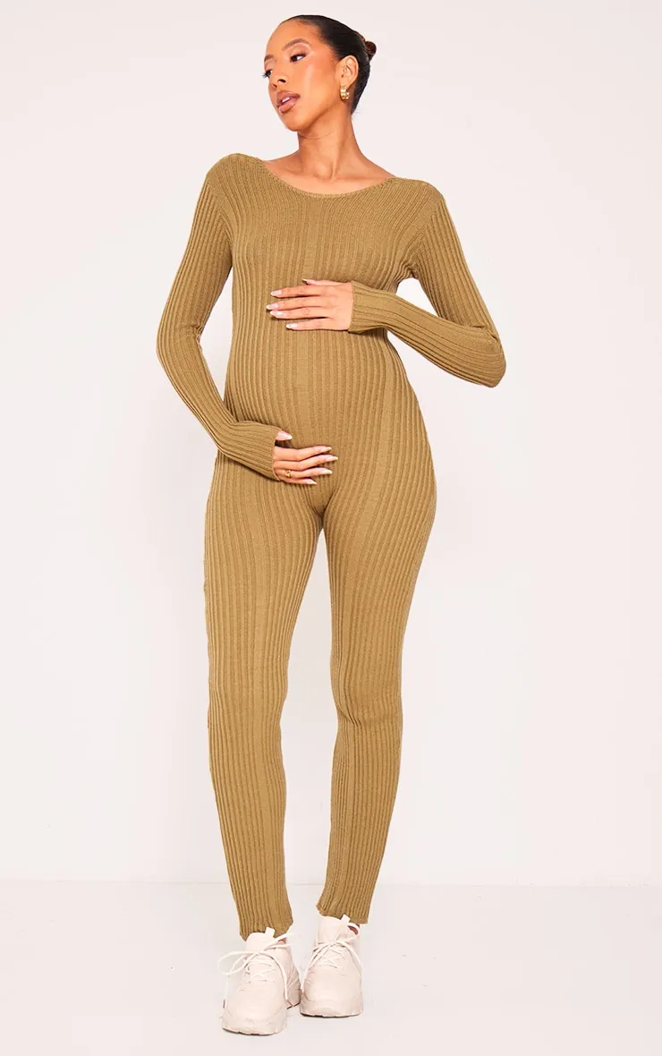 Maternity Olive Back Lace Up Detail Jumpsuit sold by Pretty Little Thing product image thumbnail 2