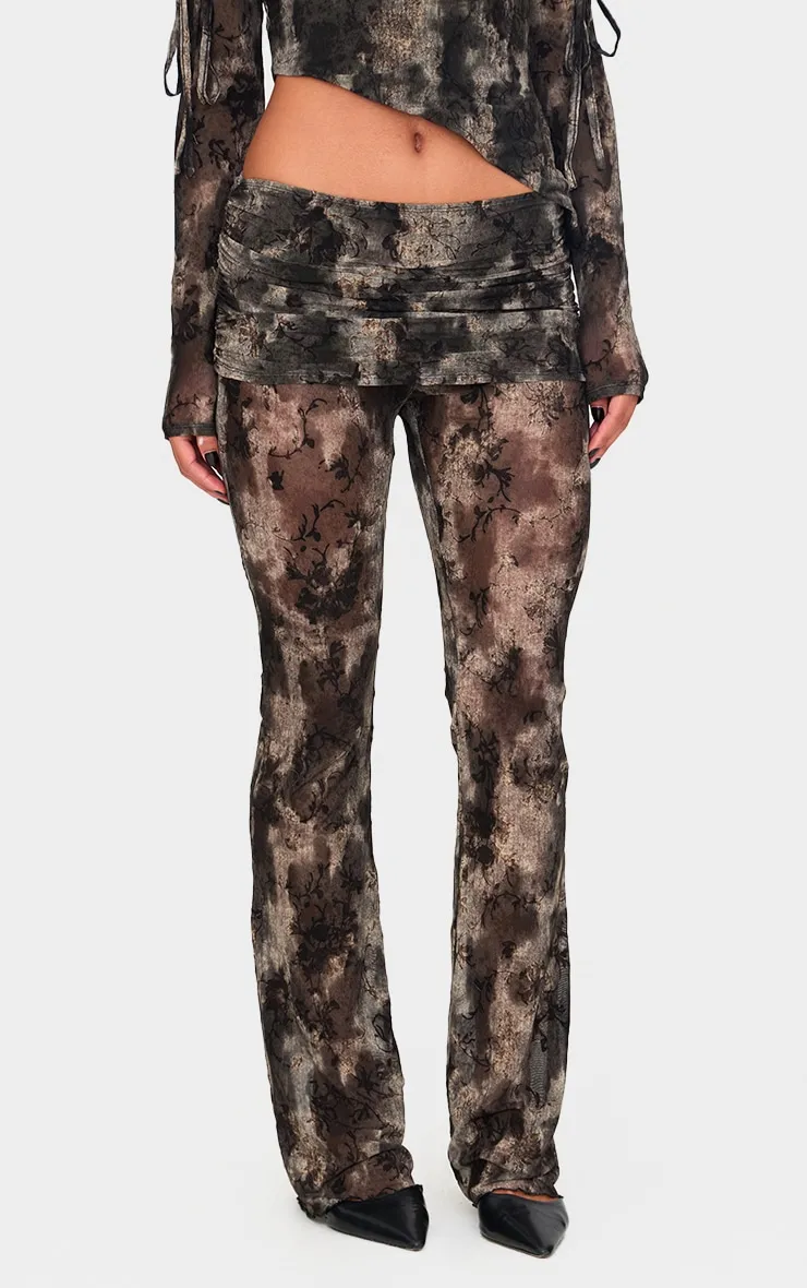 Charcoal Devore Mesh Foldover Slim Flare Trousers sold by Pretty Little Thing product image thumbnail 2