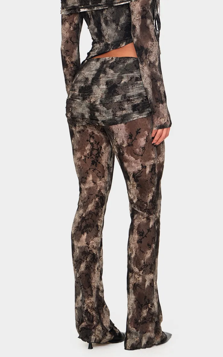 Charcoal Devore Mesh Foldover Slim Flare Trousers sold by Pretty Little Thing product image thumbnail 3