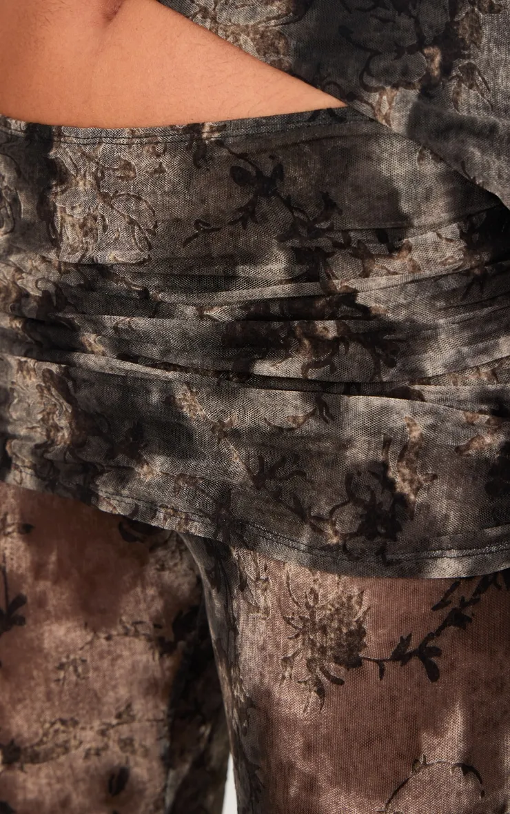 Charcoal Devore Mesh Foldover Slim Flare Trousers sold by Pretty Little Thing product image thumbnail 4