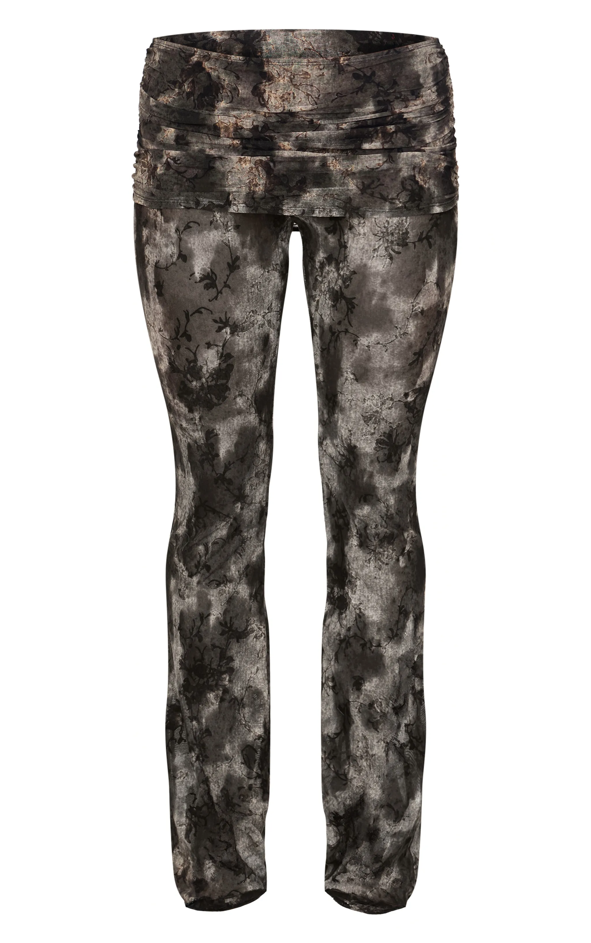 Charcoal Devore Mesh Foldover Slim Flare Trousers sold by Pretty Little Thing product image thumbnail 5