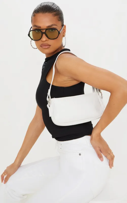 White PU Croc Shoulder Bag sold by Pretty Little Thing