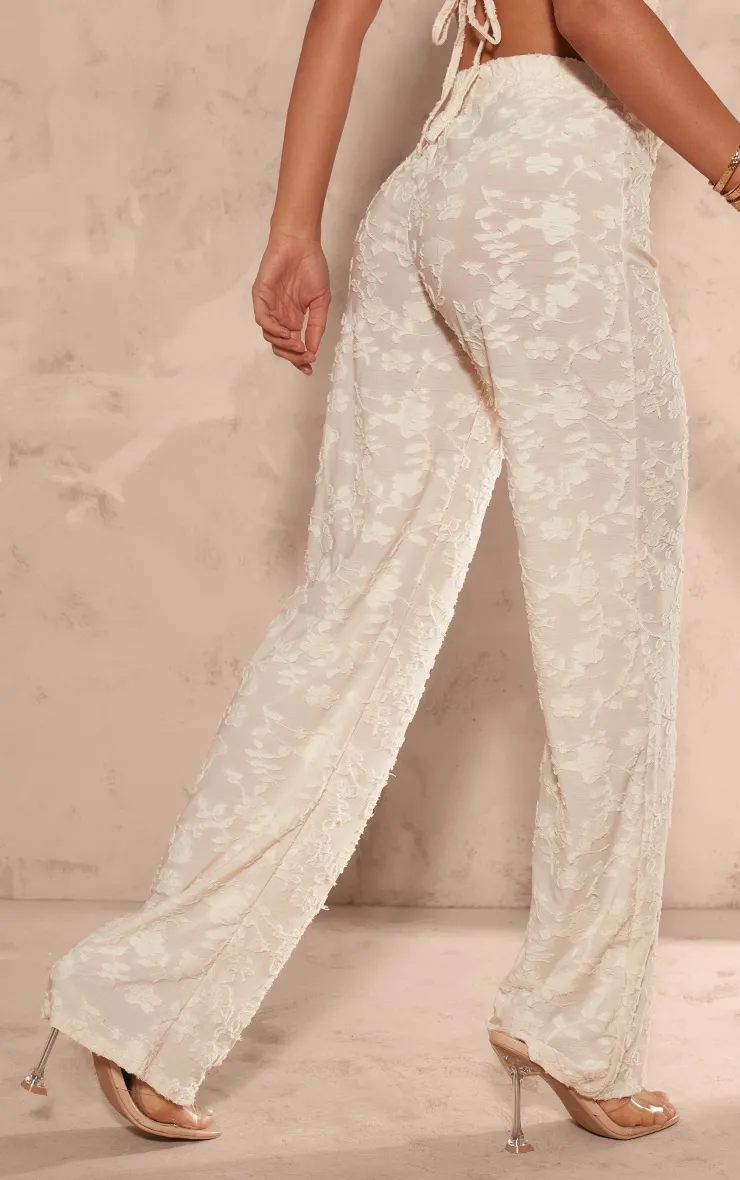 Cream Woven Floral Mid Rise Wide Leg Trousers sold by Pretty Little Thing product image thumbnail 3