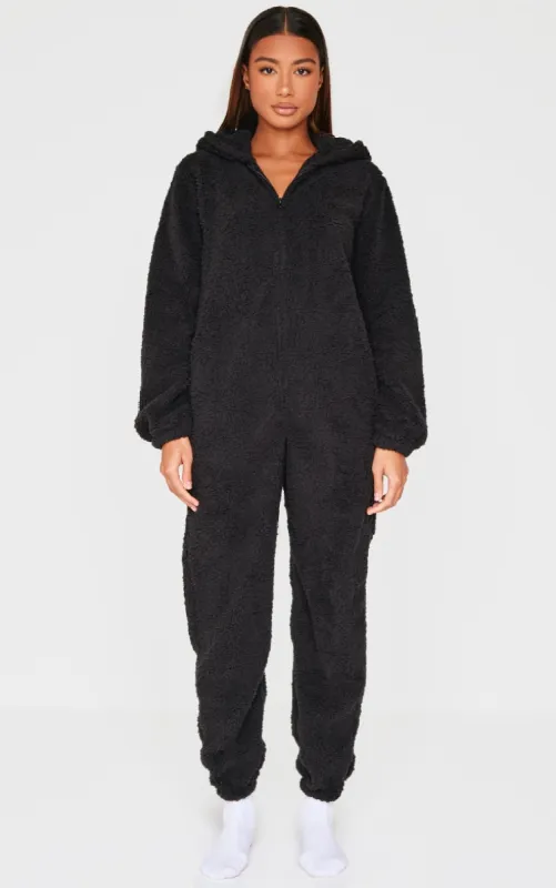 Black Fleece Teddy Ears Onesie sold by Pretty Little Thing