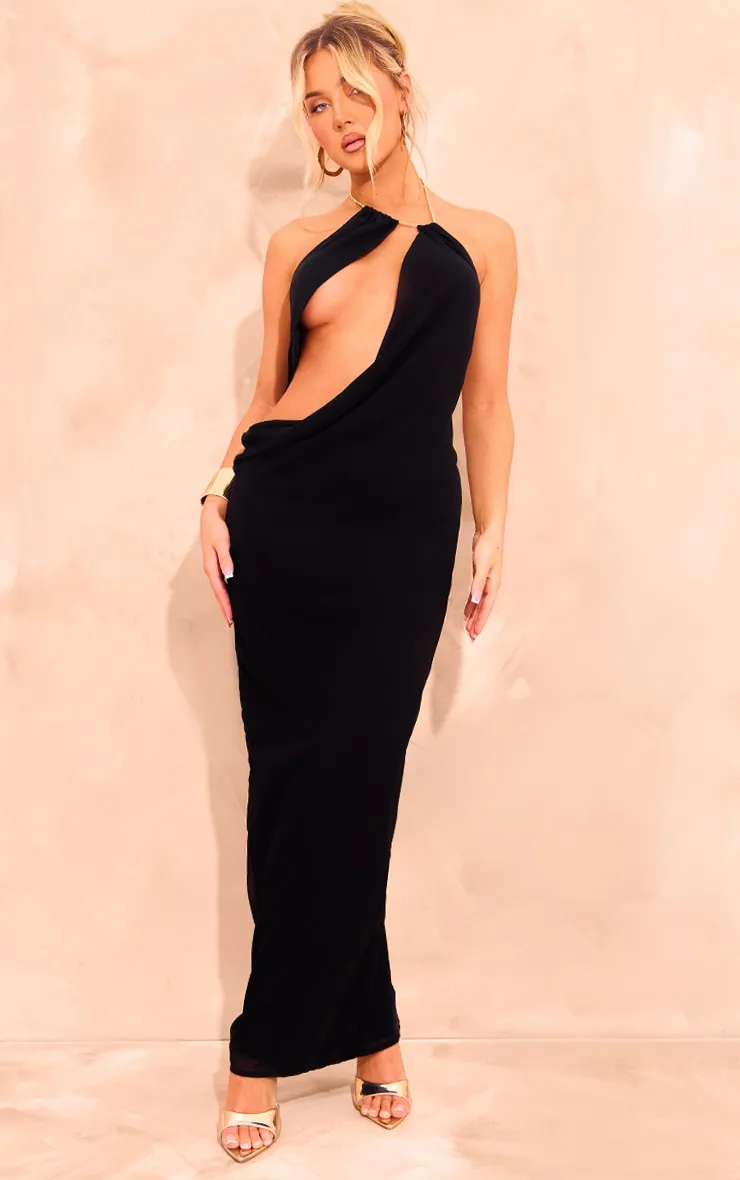 Black Chiffon Cut Out Halterneck Maxi Dress sold by Pretty Little Thing product image thumbnail 3