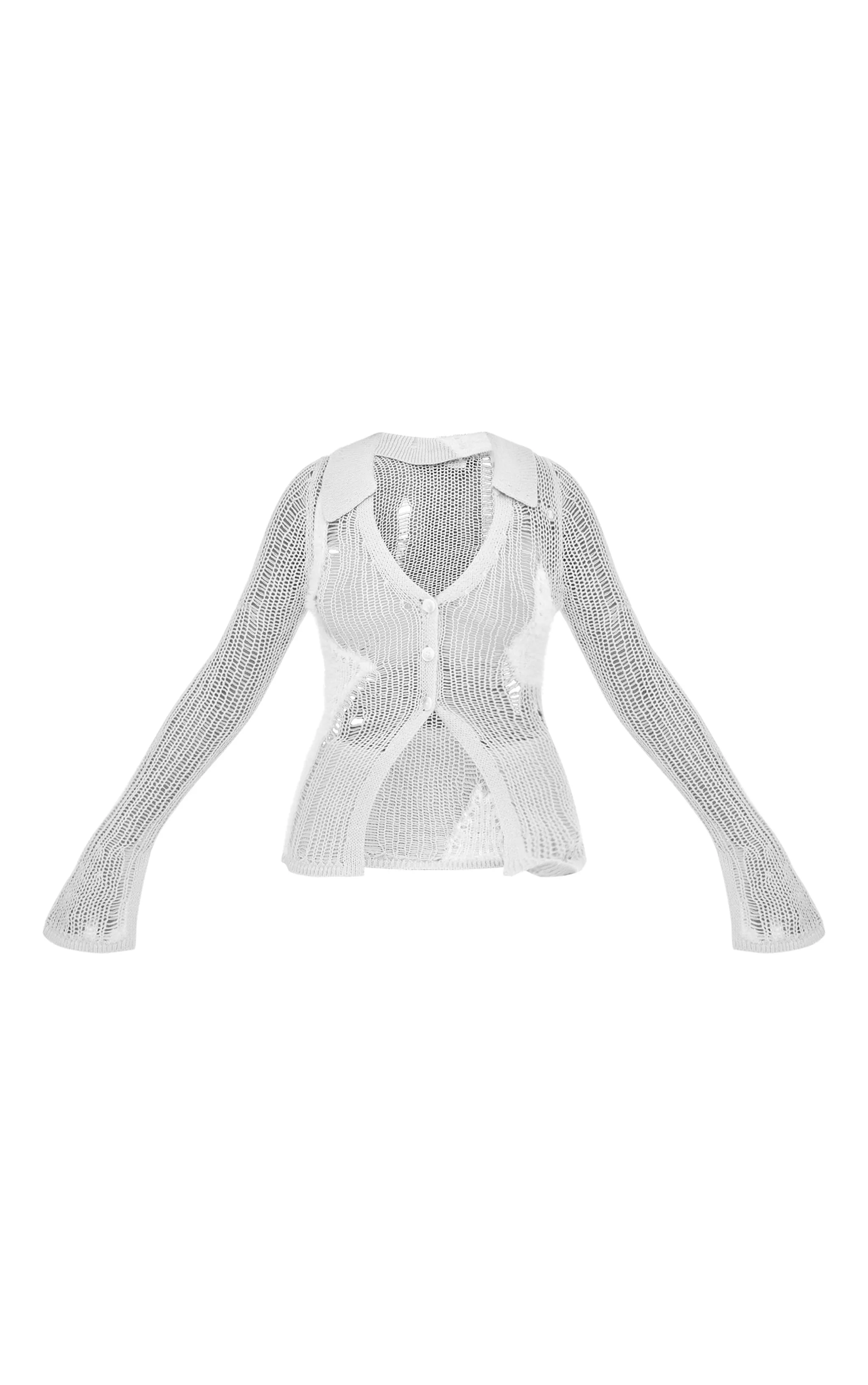 Tall Light Grey Open Fluffy Knit Detail Cardigan sold by Pretty Little Thing product image thumbnail 5