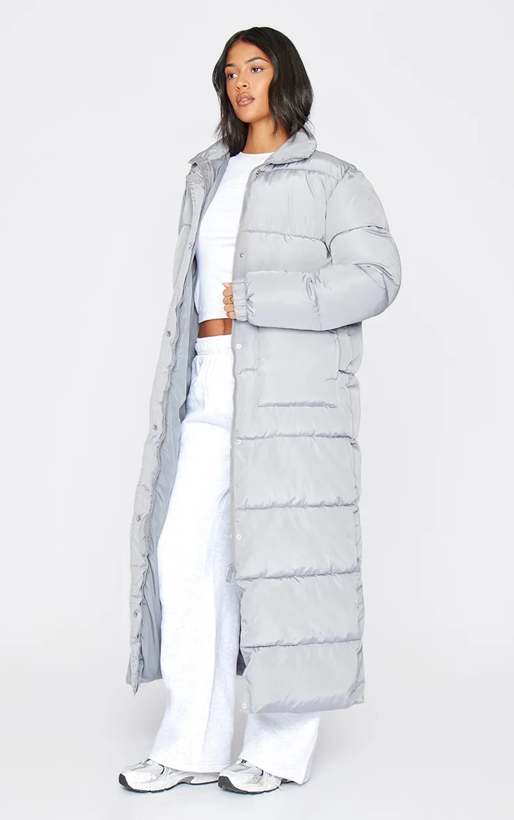 Tall Grey Maxi Contrast Hooded Puffer Coat sold by Pretty Little Thing product image thumbnail 3