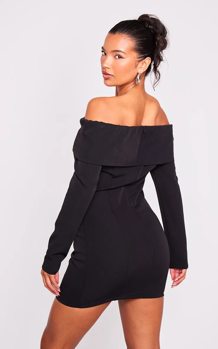 Black Off Shoulder Button Front Shift Blazer Dress sold by Pretty Little Thing product image thumbnail 2