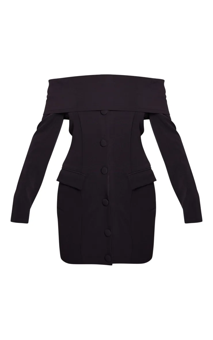 Black Off Shoulder Button Front Shift Blazer Dress sold by Pretty Little Thing product image thumbnail 5