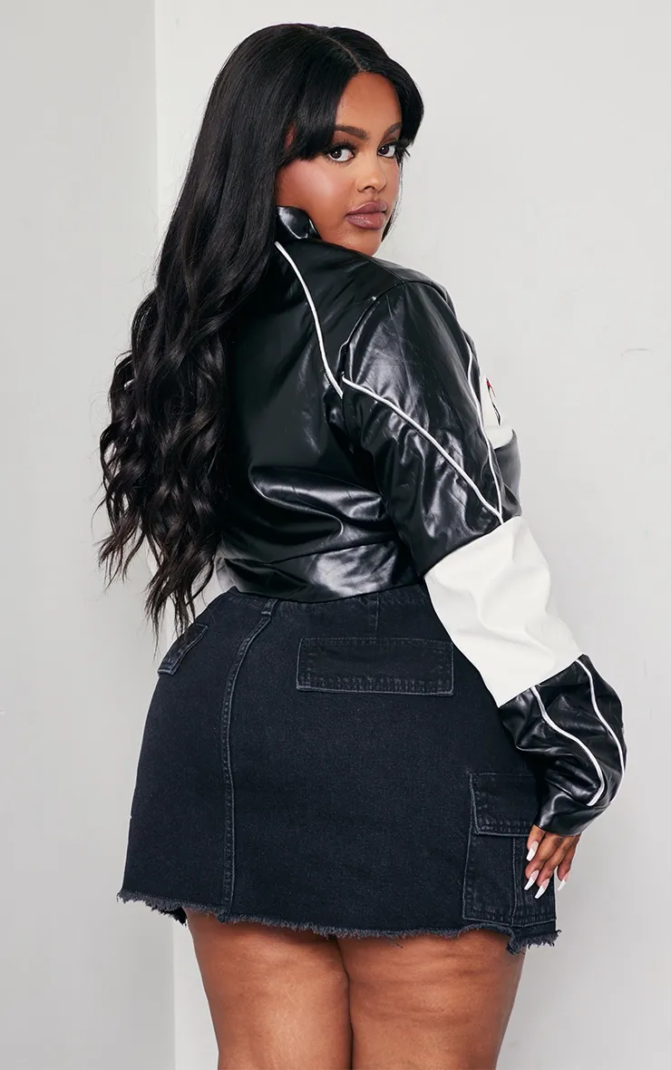 Plus Black Motorsport PU Cropped Biker Jacket sold by Pretty Little Thing product image thumbnail 2