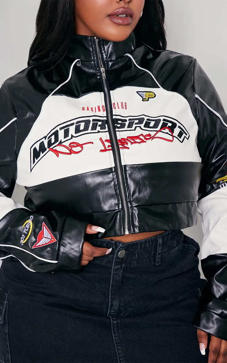 Plus Black Motorsport PU Cropped Biker Jacket sold by Pretty Little Thing product image thumbnail 4