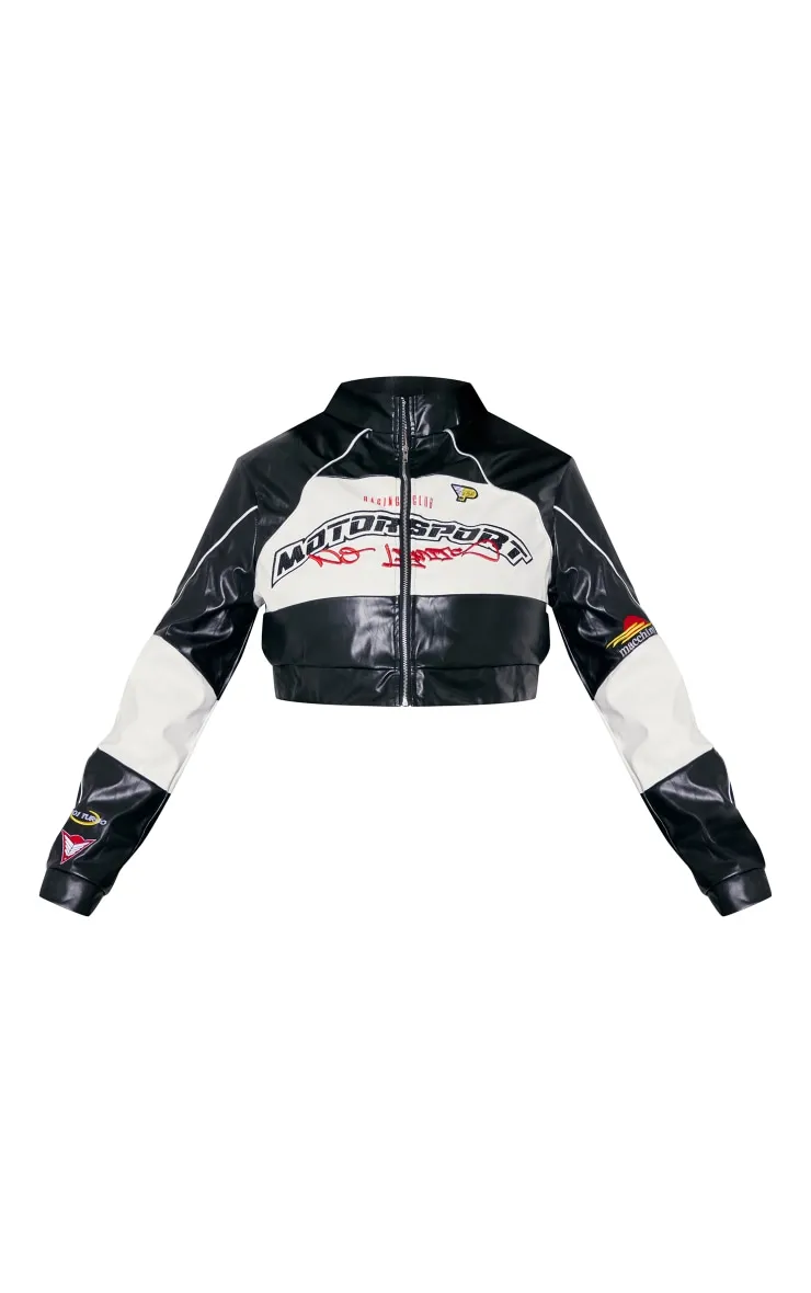 Plus Black Motorsport PU Cropped Biker Jacket sold by Pretty Little Thing product image thumbnail 5