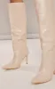 Vanilla PU Point Toe Stiletto Heeled Knee High Boots sold by Pretty Little Thing