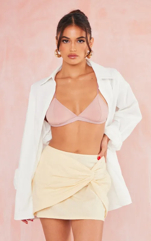 Stone Linen Look Knot Front Micro Mini Skirt sold by Pretty Little Thing