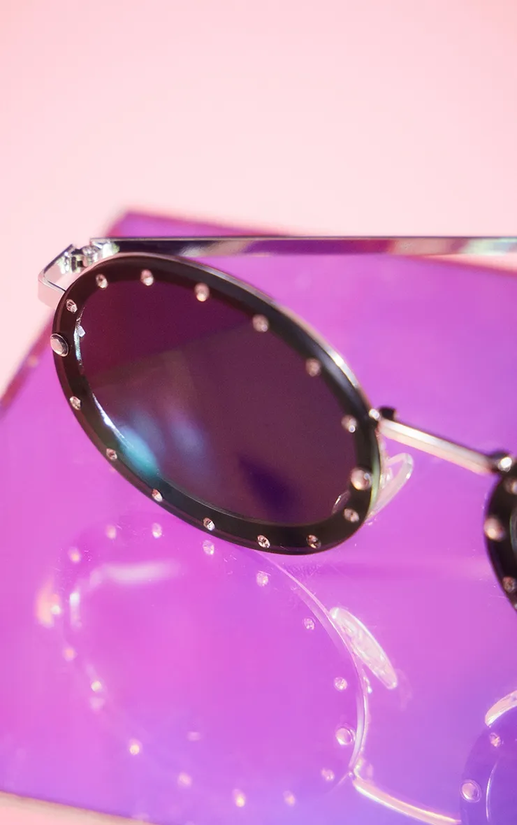 Black Round Lens Diamante Detail Sunglasses sold by Pretty Little Thing product image thumbnail 3