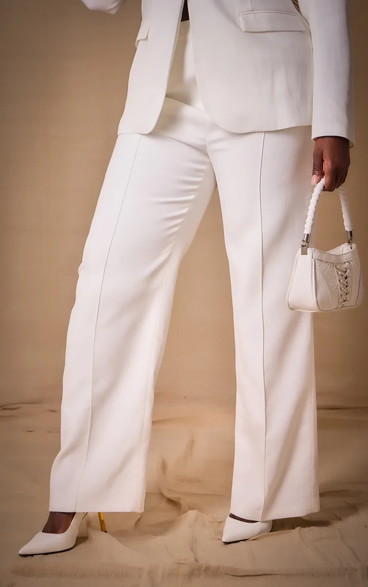 Premium Plus White Woven Pin Tuck Straight Leg Trousers sold by Pretty Little Thing product image thumbnail 2