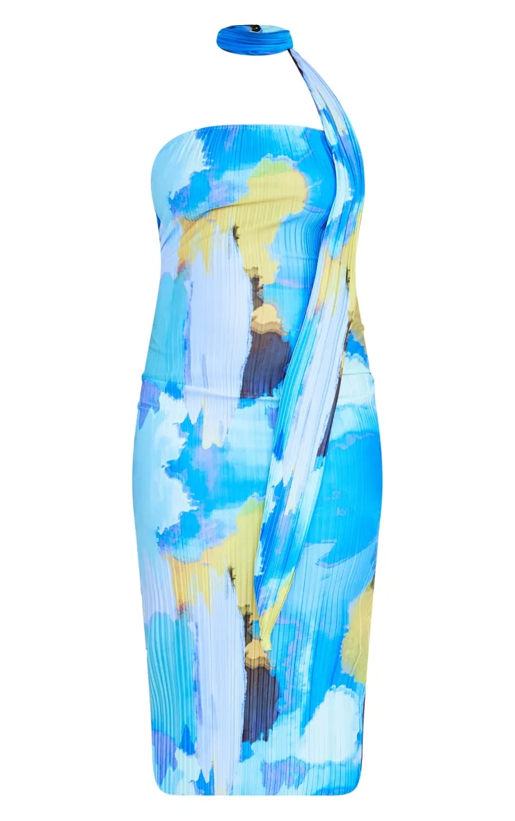 Plus Blue Abstract Choker Plisse Midi Dress sold by Pretty Little Thing product image thumbnail 5