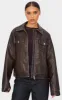 Washed Brown Faux Leather Brushed Seams Biker Jacket sold by Pretty Little Thing